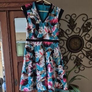 Karen Millen Teal and Brown Floral Dress